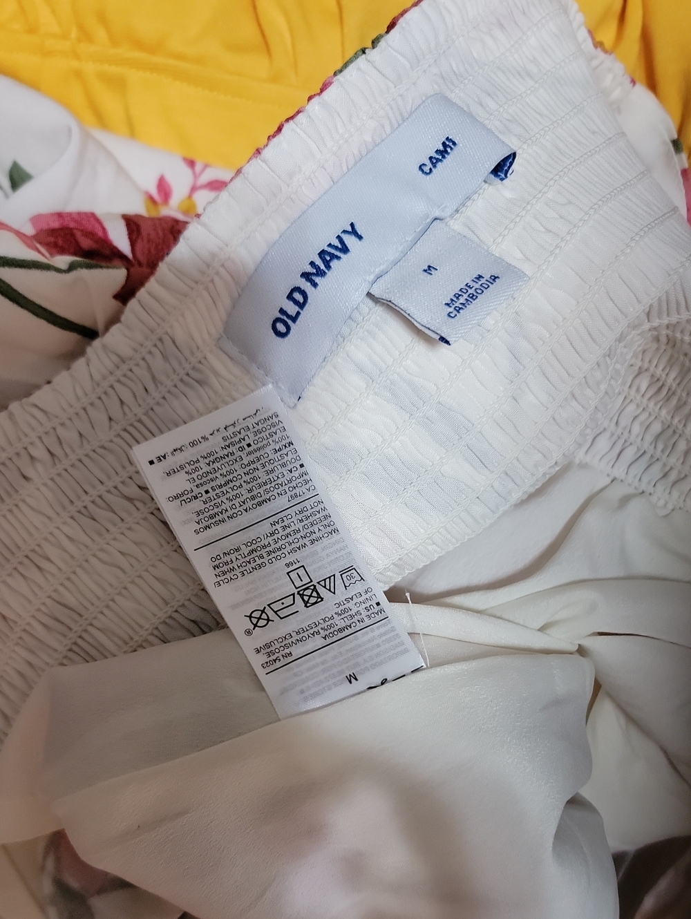 NEW Old Navy Floral Cami Midi Dress White Pink Yellow Smocked Stretch Back - Picture 5 of 6
